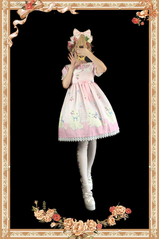 The Cherry and Cat~ Sweet Gingham Lolita JSK Dress$36.99