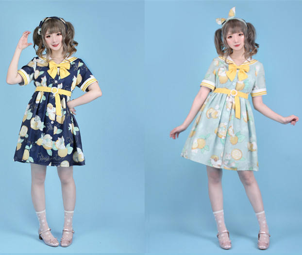 Lemon Cat~ Sweet Lolita Short Sleeves OP -out