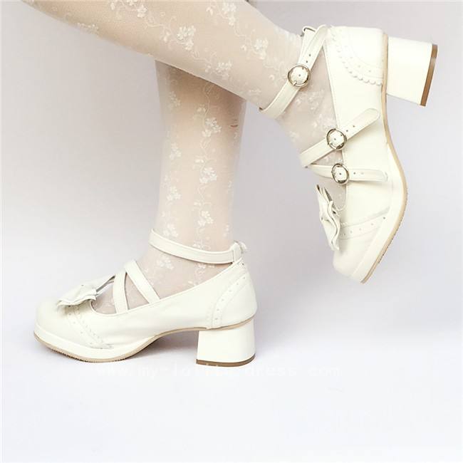 Black Bows Crossed Straps Matte Lolita Shoes Classic
