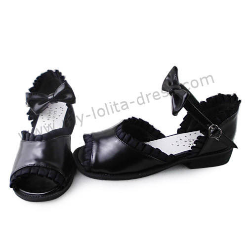 Black Lace Trim Open Toe Lolita Sandals