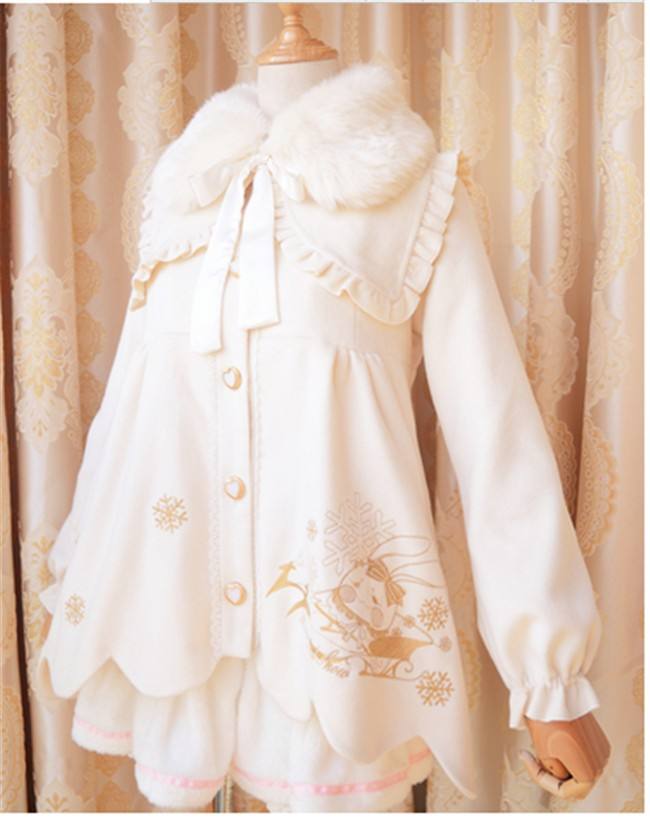 Sweet Thickening Thermal Loose Lolita Coat with Detachable Fur Collar