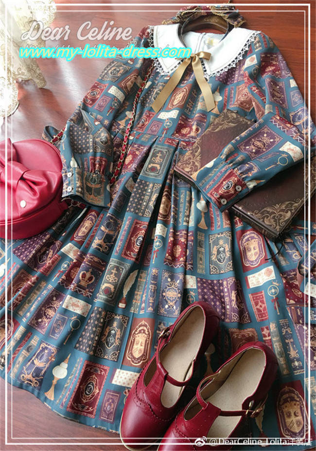 Aisha's Magic Book~ Long Sleeves Lolita OP Dark Green Size M
