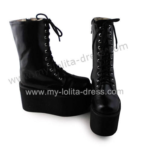 Matte Black Lace Up Classic Girls Boots