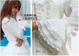 Vingtage Chiffon Long Sleeves Stand Collar Lolita Blouse Beige Size L In Stock
