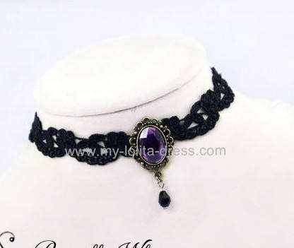 Black Lace Vampire Party Purple Pendant Lolita Necklace