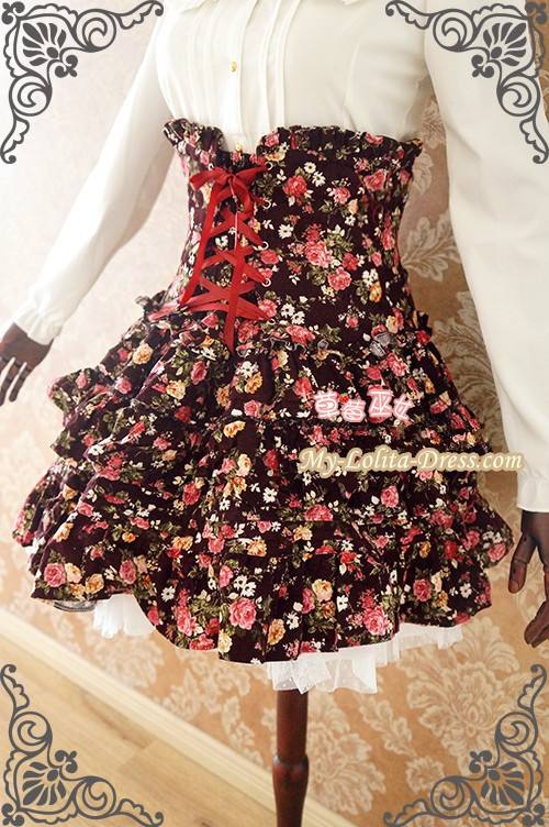 Strawberry Witch Rose Prints High Waist Sweet Lolita Skirt