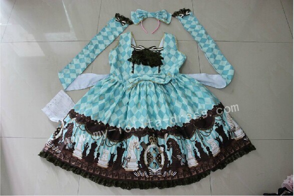 Chess Chocolate Mint Sweet Lolita OP Dress $92.99-Cotton