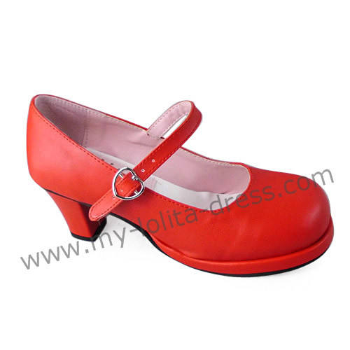 Red PU Single Strap Lolita Shoes