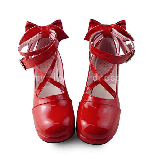 Red Bow Lolita Shoes for Girls