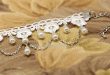 White Flower Lace Pearls Pretty Lolita Bracelet -out