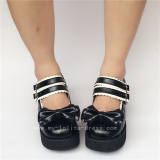 Black Top Bow Lolita Shoes White Trim