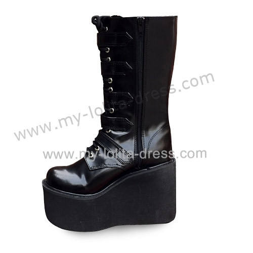 Matte Black Belts Goth Punk Lolita Boots