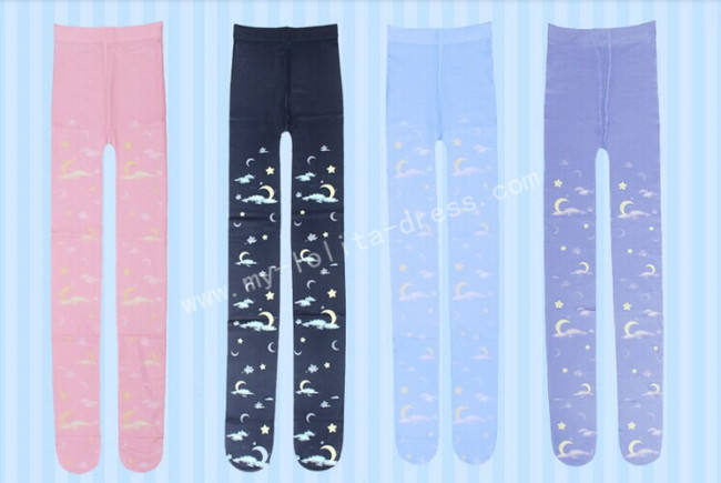 Sweet Moon Star White Cloud Prints Lolita Tights
