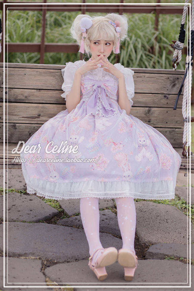 Dear Celine ~Sakura Rabbit~ High Waist Lolita JSK -Ready Made