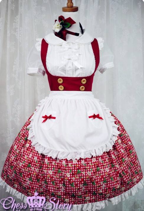 Summer Cherries Strawberry Lolita JSK 3 Colors + Apron