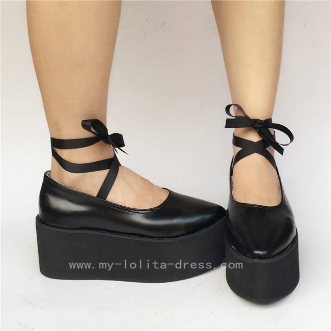 High Platfrom Black Lolita Cowhide Shoes