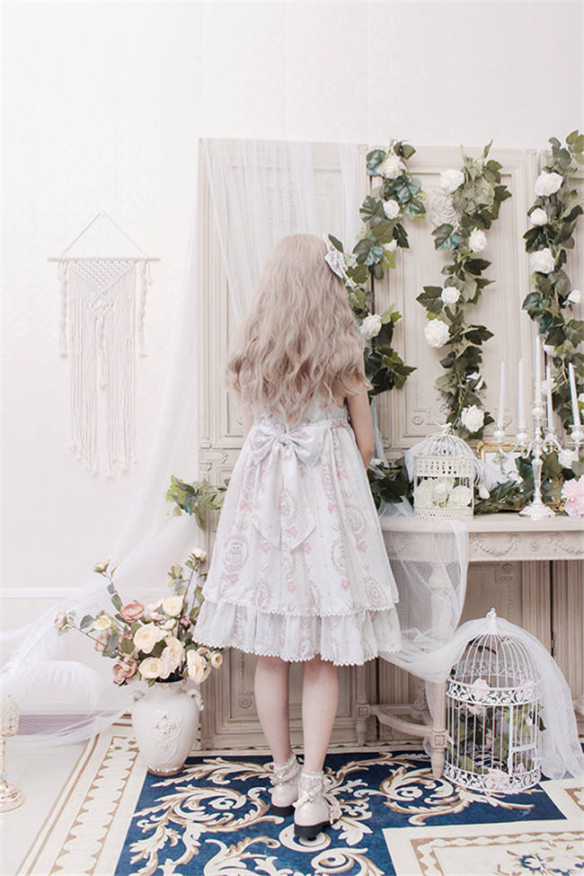 The Kittens In The Frame~ Sweet Lolita Printed JSK High Waist Pink Size S - In Stock