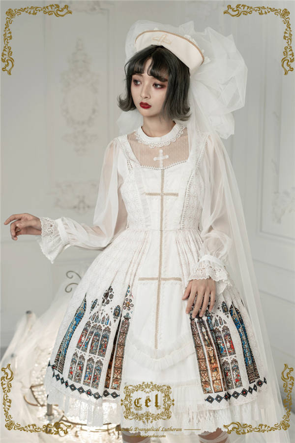 CEL Lolita ~The Holy Cross Gothic Lolita JSK with Front Open Design + Fake Collar -Ready Made