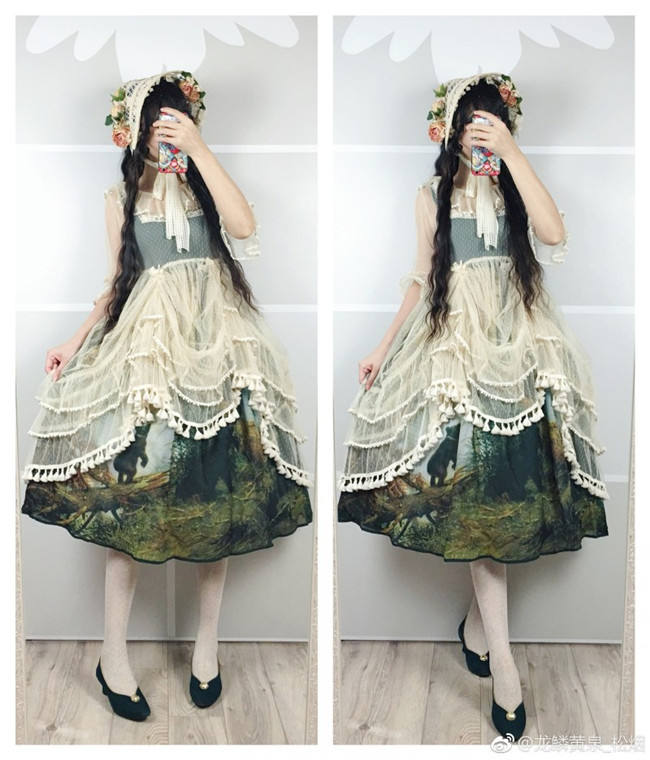 Pine Trees Forest Morning Vintage Lolita Dress-Ready Made