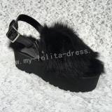 Black Fox Fur Lolita High Platform Sandals