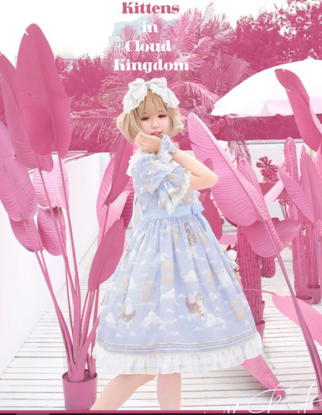 Kittens in Cloud Kingdom」lolita ロリータ服op - ひざ丈ワンピース