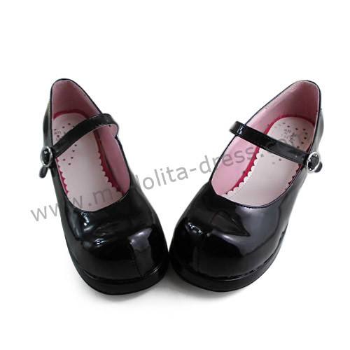 Shiny black Girls Single Belt Princess Shoes