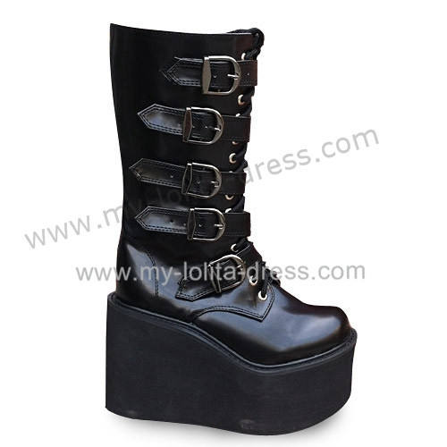 Matte Black Belts Goth Punk Lolita Boots