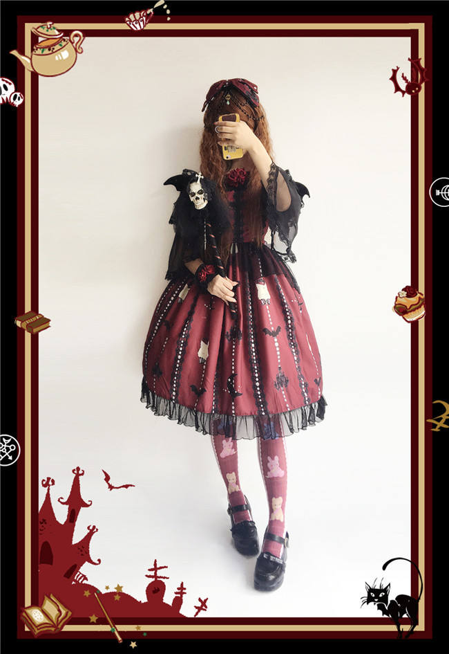 The Cat Cross~ Halloween Lolita JSK Dress + Headbow Navy Blue Size M - In Stock