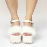 Sweet White Imitation Bunny Furs Lolita Sandals