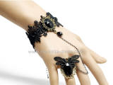 Black Lace Vintage Pendant Gothic Lolita Bracelet and Ring Set