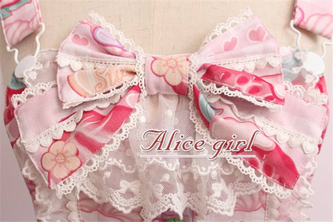 Alice Girl ~Strawberry With Cream~ Sweet Lolita Salopette + Badage -Pre-order
