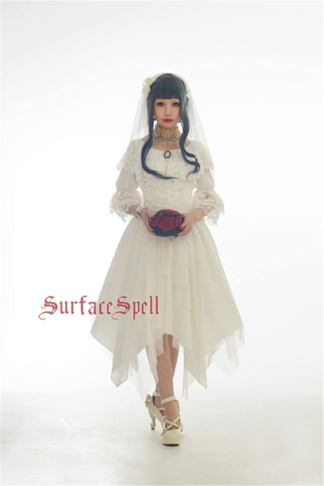 Surface Spell White Crystal & Black Agate Gothic Lolita High Waist Skirt