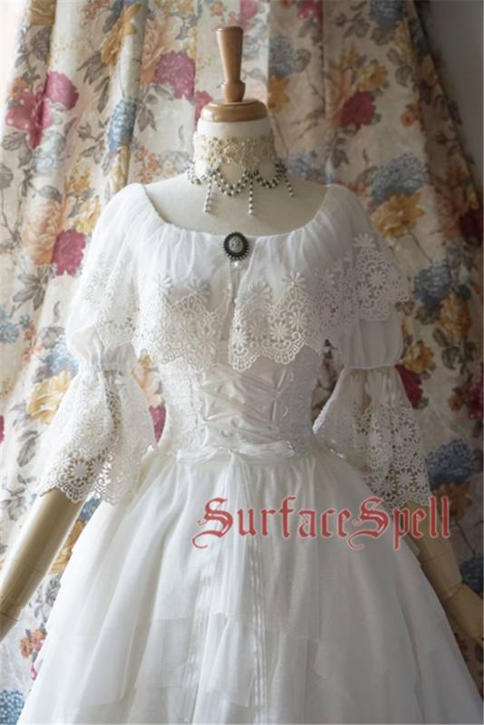 Surface Spell ***White Crystal & Black Agate*** Chiffon Medium Sleeves Lolita Blouse