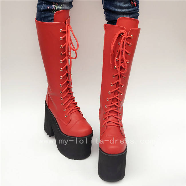 Beautiful White Matte Lace-up Knee Lolita High Boots