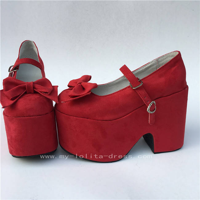 Sweet Red Matte Lolita High Heels Shoes with Bows