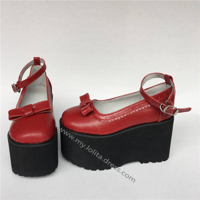High Platform Matte Wine Lolita Shoes with Bows