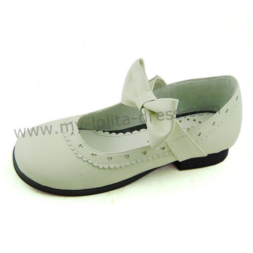 White Low Heel Bow Lolita Shoes