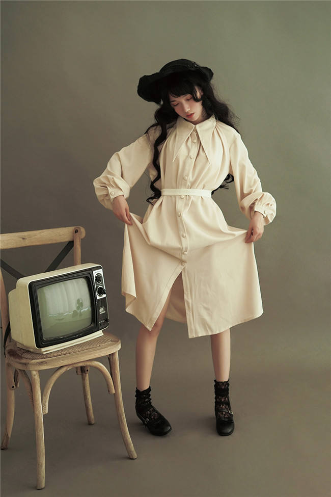 Vintage Unicolor Wing Collar Lolita OP Dress - Ready Made Navy M In Stock