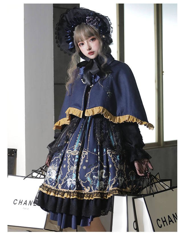 God Redeemed Gothic Dark Printed Lolita OP(Choker + Gloves + Overskirt)