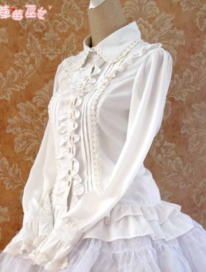 Rococo Style Lace Lolita Shirt Silk and Linen 5 Colors