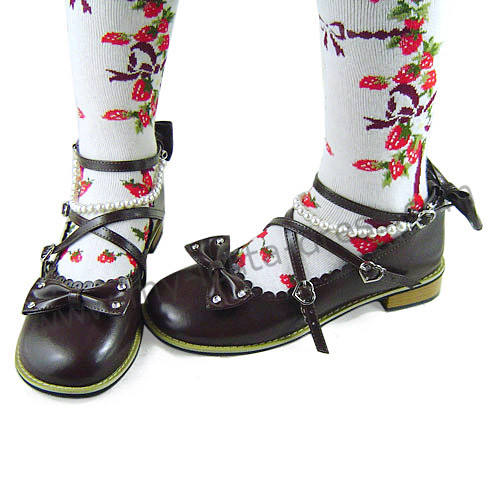 Sweet Black Beads Bows Lolita Shoes Flats Tea Party Heels