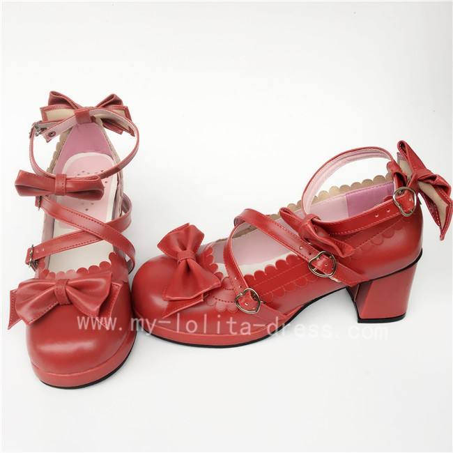 Beautiful Claret Matte Bows Lolita Shoes