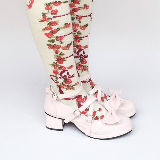 Black Bows Crossed Straps Matte Lolita Shoes Classic