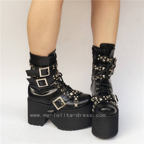 Black Punk Lace-up Lolita Boots