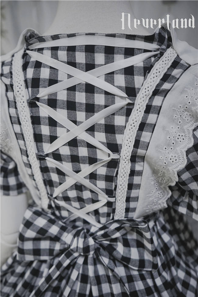 White&Black Gingham Lolita Short Sleeves OP -out