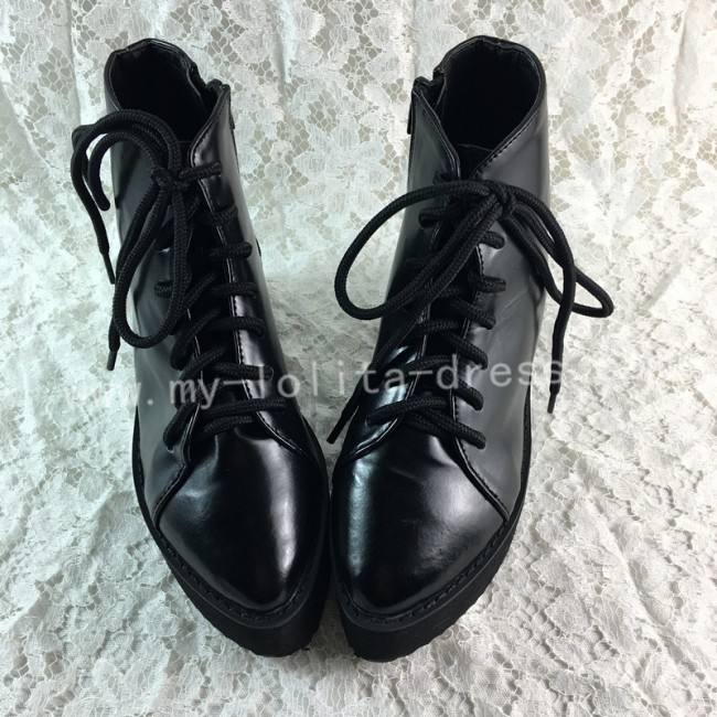 Sweet Black Lolita Short Boots Creeper