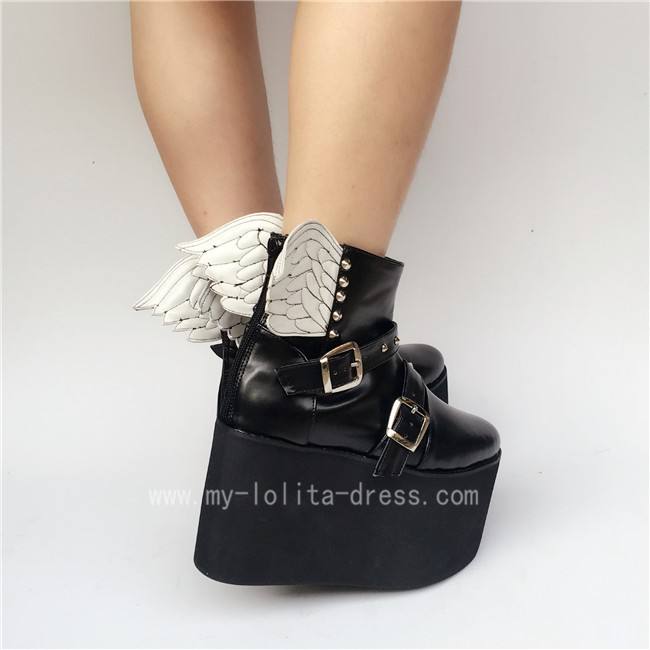 Gothic Matte Black Lolita High Platform with Wings