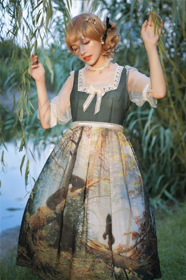 Pine Trees Forest Morning Vintage Lolita Dress-Ready Made