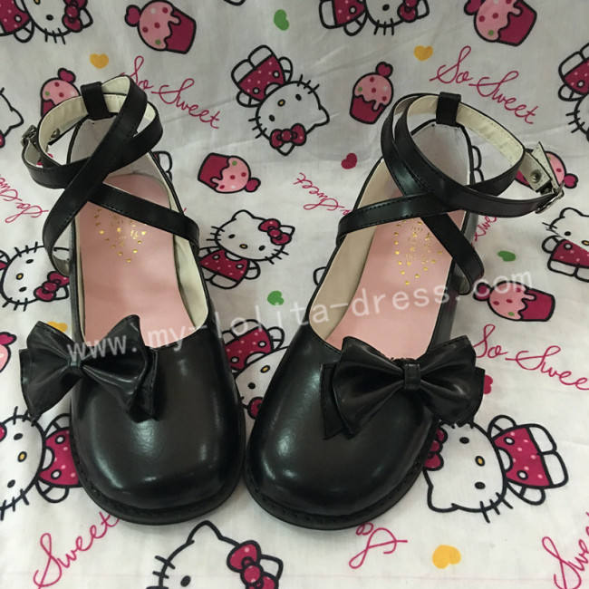 White Shiny Low Heels Lolita Shoes
