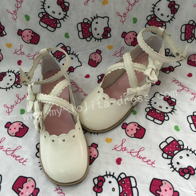 White Hearts Sweet Lolita Girls Shoes